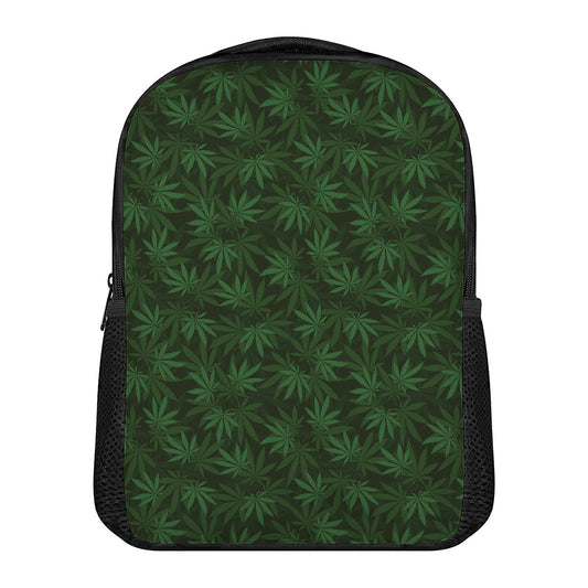 Forest Green Cannabis Leaf Print Casual Backpack