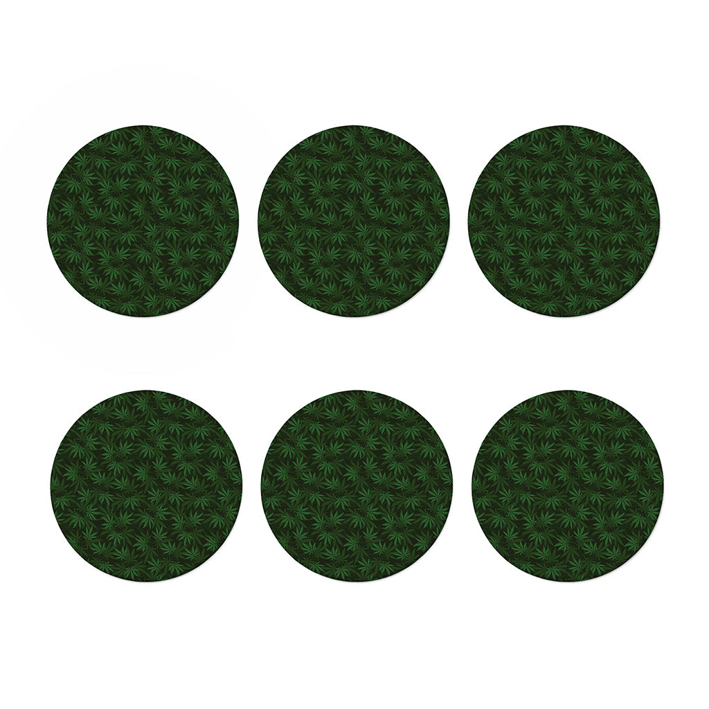 Forest Green Cannabis Leaf Print Coaster Set