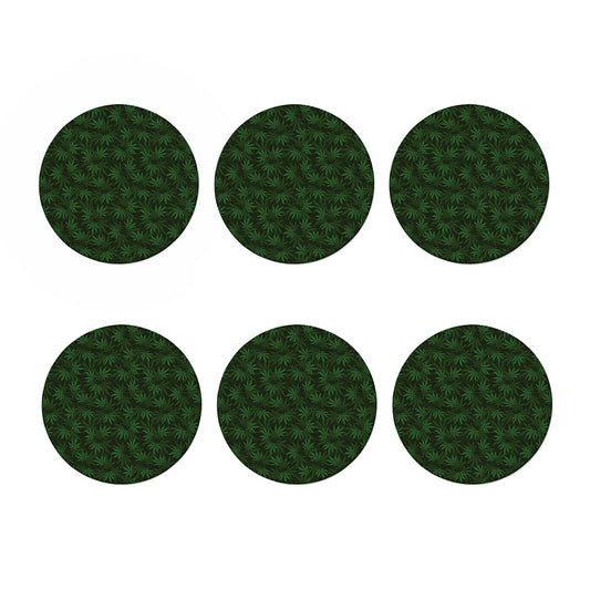 Forest Green Cannabis Leaf Print Coaster Set