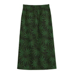 Forest Green Cannabis Leaf Print Cotton Front Slit Maxi Skirt