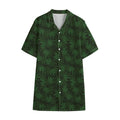 Forest Green Cannabis Leaf Print Cotton Hawaiian Shirt