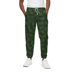 Forest Green Cannabis Leaf Print Cotton Pants