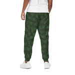 Forest Green Cannabis Leaf Print Cotton Pants