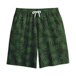 Forest Green Cannabis Leaf Print Cotton Shorts