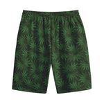 Forest Green Cannabis Leaf Print Cotton Shorts