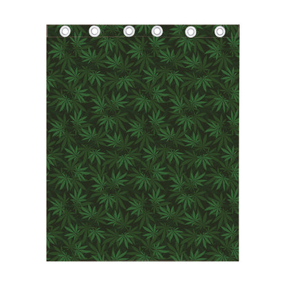 Forest Green Cannabis Leaf Print Curtain