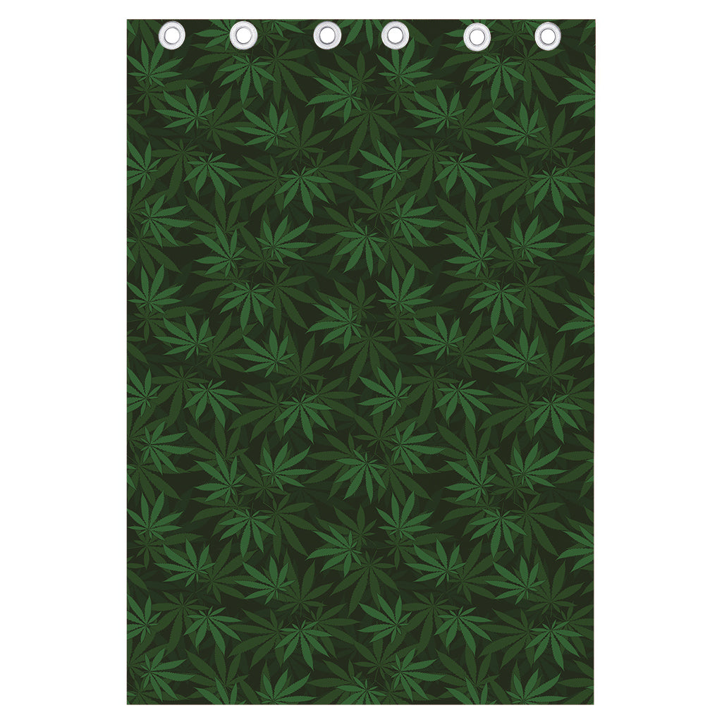 Forest Green Cannabis Leaf Print Curtain