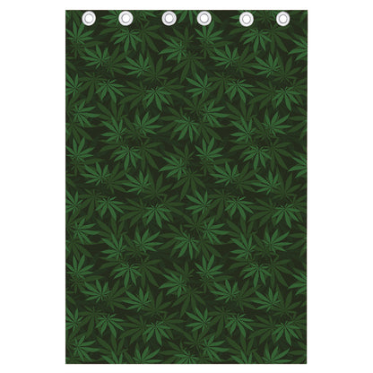 Forest Green Cannabis Leaf Print Curtain