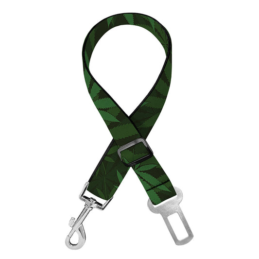 Forest Green Cannabis Leaf Print Dog Seat Belt