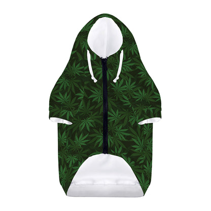 Forest Green Cannabis Leaf Print Dog Zip Up Hoodie