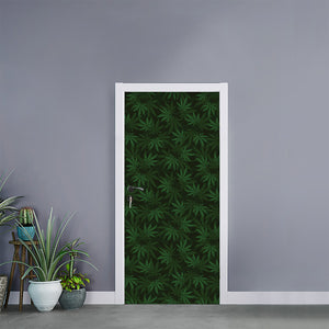 Forest Green Cannabis Leaf Print Door Sticker