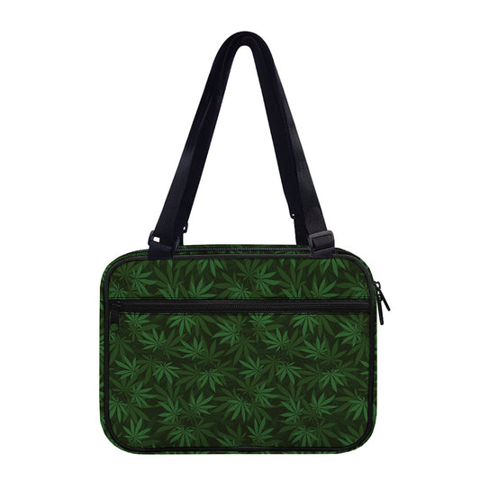 Forest Green Cannabis Leaf Print Double Strap Bible Bag