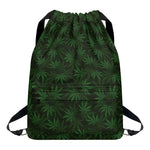 Forest Green Cannabis Leaf Print Drawstring Backpack