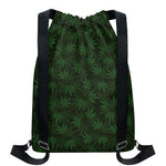 Forest Green Cannabis Leaf Print Drawstring Backpack