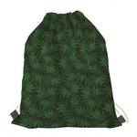 Forest Green Cannabis Leaf Print Drawstring Bag