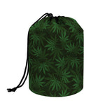 Forest Green Cannabis Leaf Print Drawstring Makeup Bag