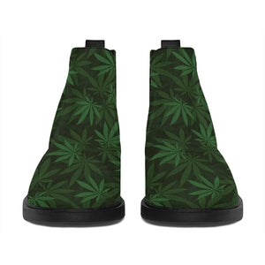 Forest Green Cannabis Leaf Print Flat Ankle Boots