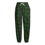 Forest Green Cannabis Leaf Print Fleece Lined Knit Pants