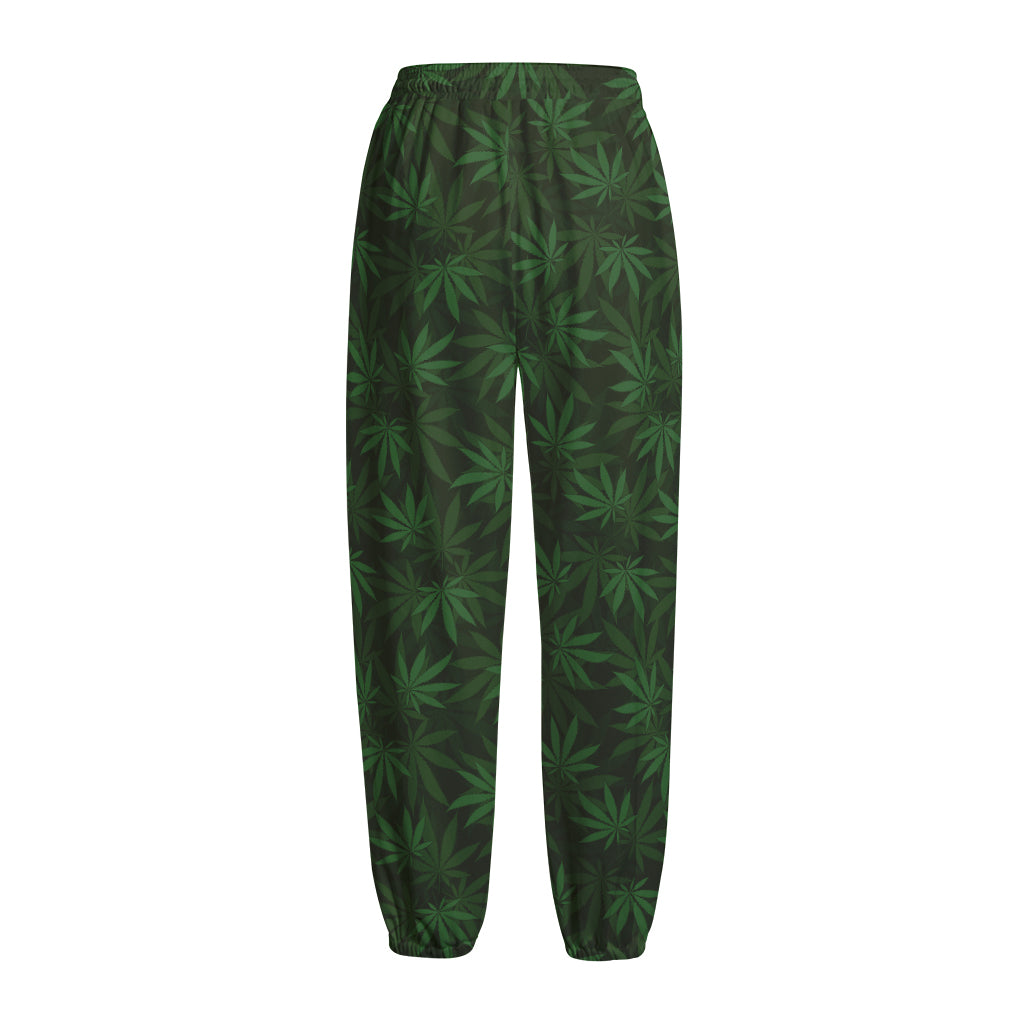 Forest Green Cannabis Leaf Print Fleece Lined Knit Pants