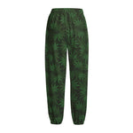 Forest Green Cannabis Leaf Print Fleece Lined Knit Pants