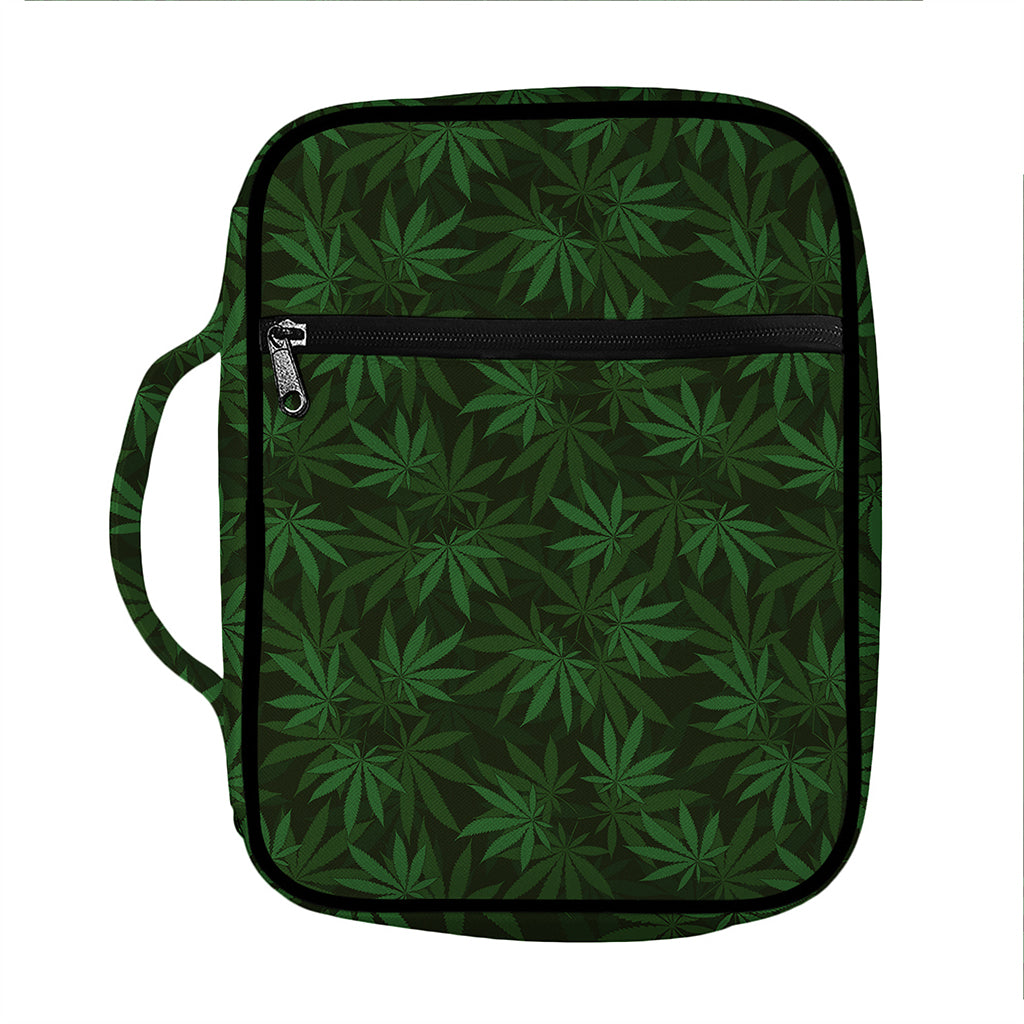Forest Green Cannabis Leaf Print Front Pocket Bible Bag