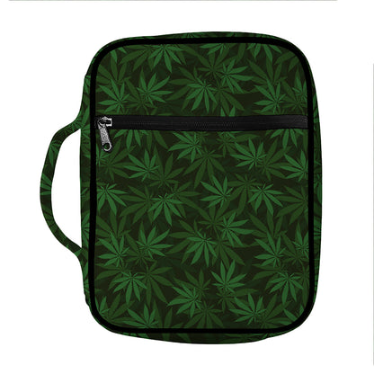 Forest Green Cannabis Leaf Print Front Pocket Bible Bag