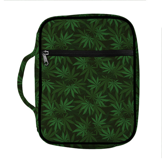 Forest Green Cannabis Leaf Print Front Pocket Bible Bag