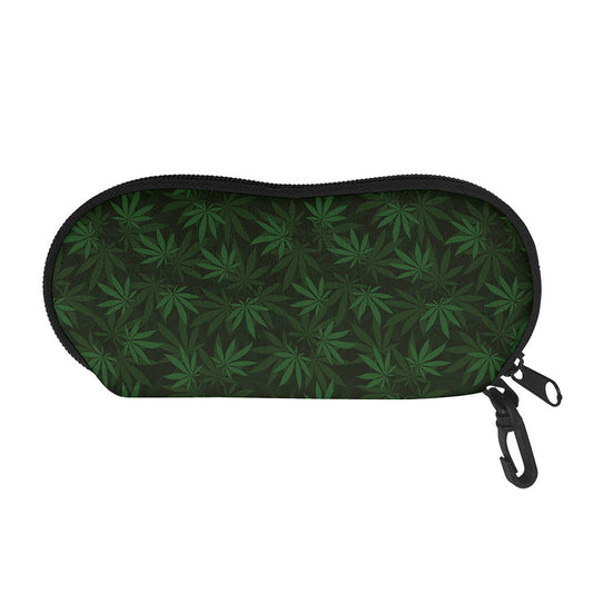 Forest Green Cannabis Leaf Print Glasses Case