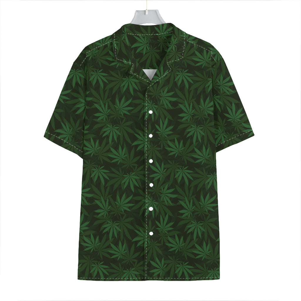 Forest Green Cannabis Leaf Print Hawaiian Shirt