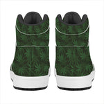 Forest Green Cannabis Leaf Print High Top Leather Sneakers