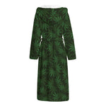 Forest Green Cannabis Leaf Print Hooded Bathrobe