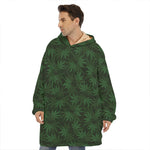 Forest Green Cannabis Leaf Print Hoodie Blanket