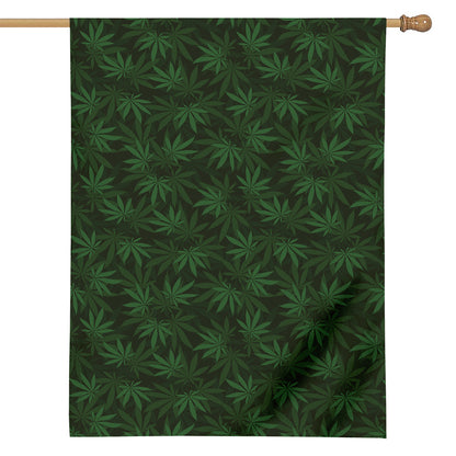 Forest Green Cannabis Leaf Print House Flag