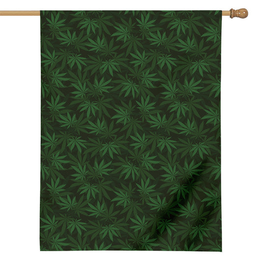 Forest Green Cannabis Leaf Print House Flag