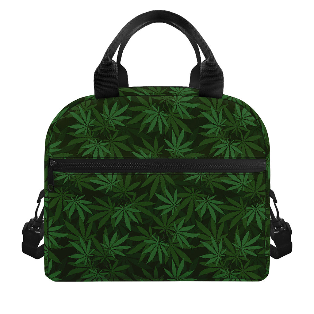 Forest Green Cannabis Leaf Print Insulated Lunch Bag