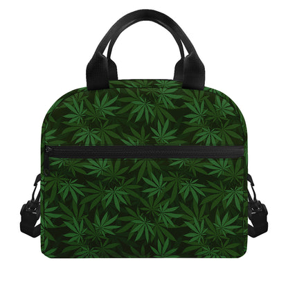 Forest Green Cannabis Leaf Print Insulated Lunch Bag