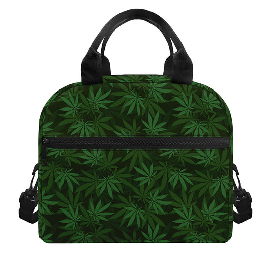 Forest Green Cannabis Leaf Print Insulated Lunch Bag