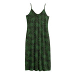 Forest Green Cannabis Leaf Print Jersey Midi Cami Dress