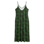 Forest Green Cannabis Leaf Print Jersey Midi Cami Dress