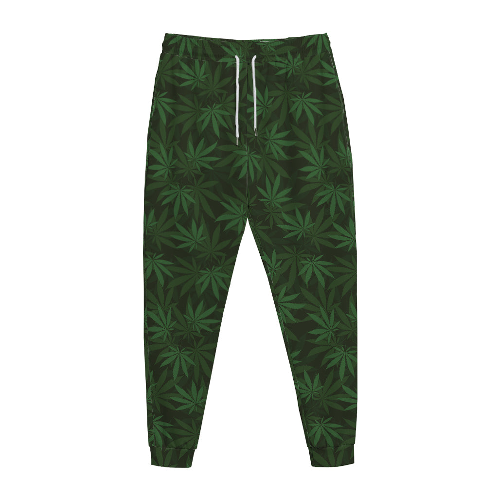 Forest Green Cannabis Leaf Print Jogger Pants