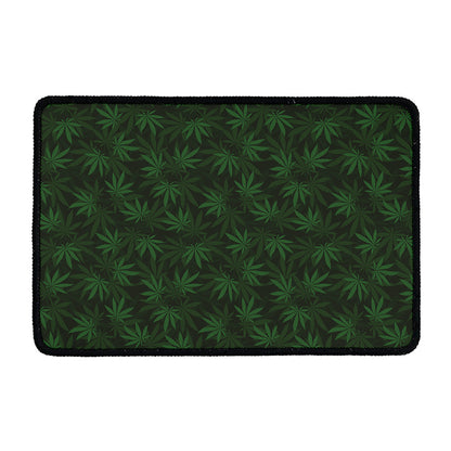 Forest Green Cannabis Leaf Print Kitchen Mat