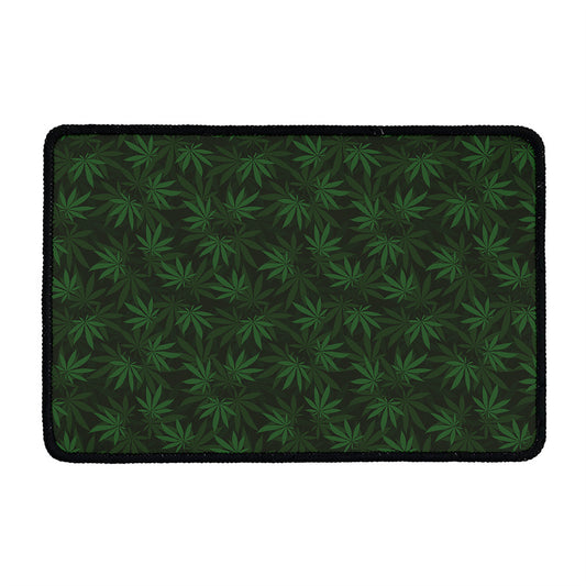 Forest Green Cannabis Leaf Print Kitchen Mat