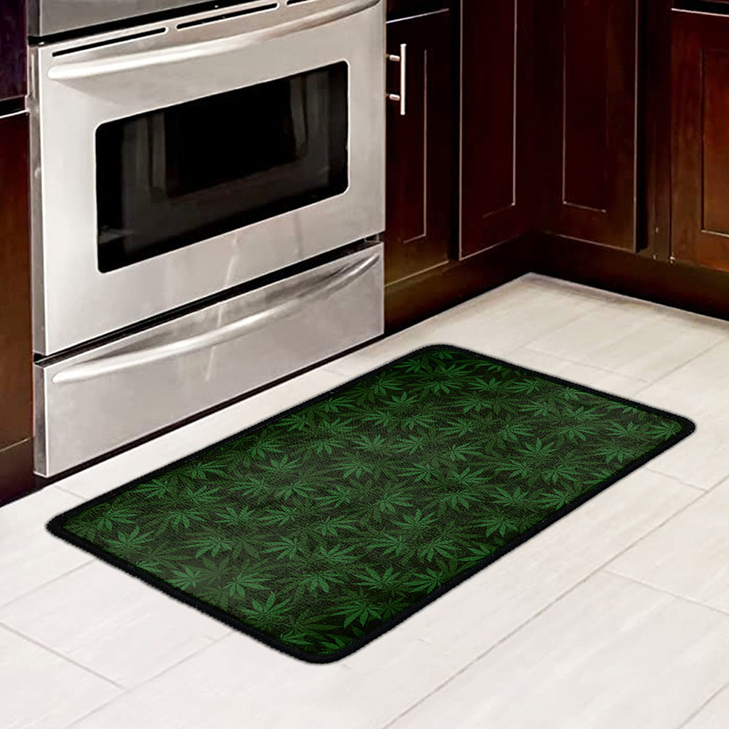 Forest Green Cannabis Leaf Print Kitchen Mat