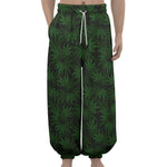 Forest Green Cannabis Leaf Print Lantern Pants