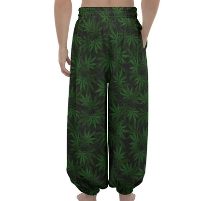 Forest Green Cannabis Leaf Print Lantern Pants