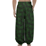 Forest Green Cannabis Leaf Print Lantern Pants