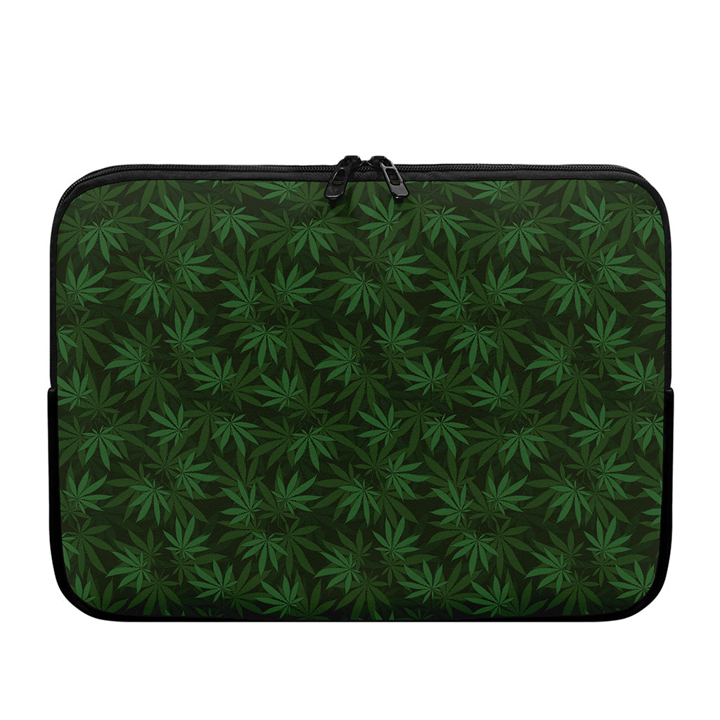 Forest Green Cannabis Leaf Print Laptop Sleeve
