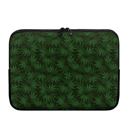 Forest Green Cannabis Leaf Print Laptop Sleeve