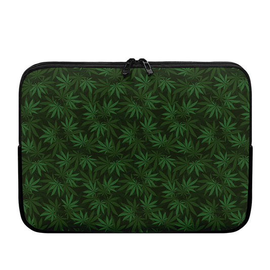 Forest Green Cannabis Leaf Print Laptop Sleeve