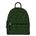 Forest Green Cannabis Leaf Print Leather Backpack